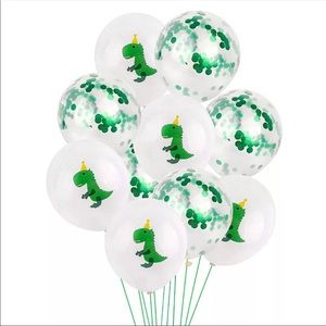 10 Dinosaur Balloons Metallic Green Confetti